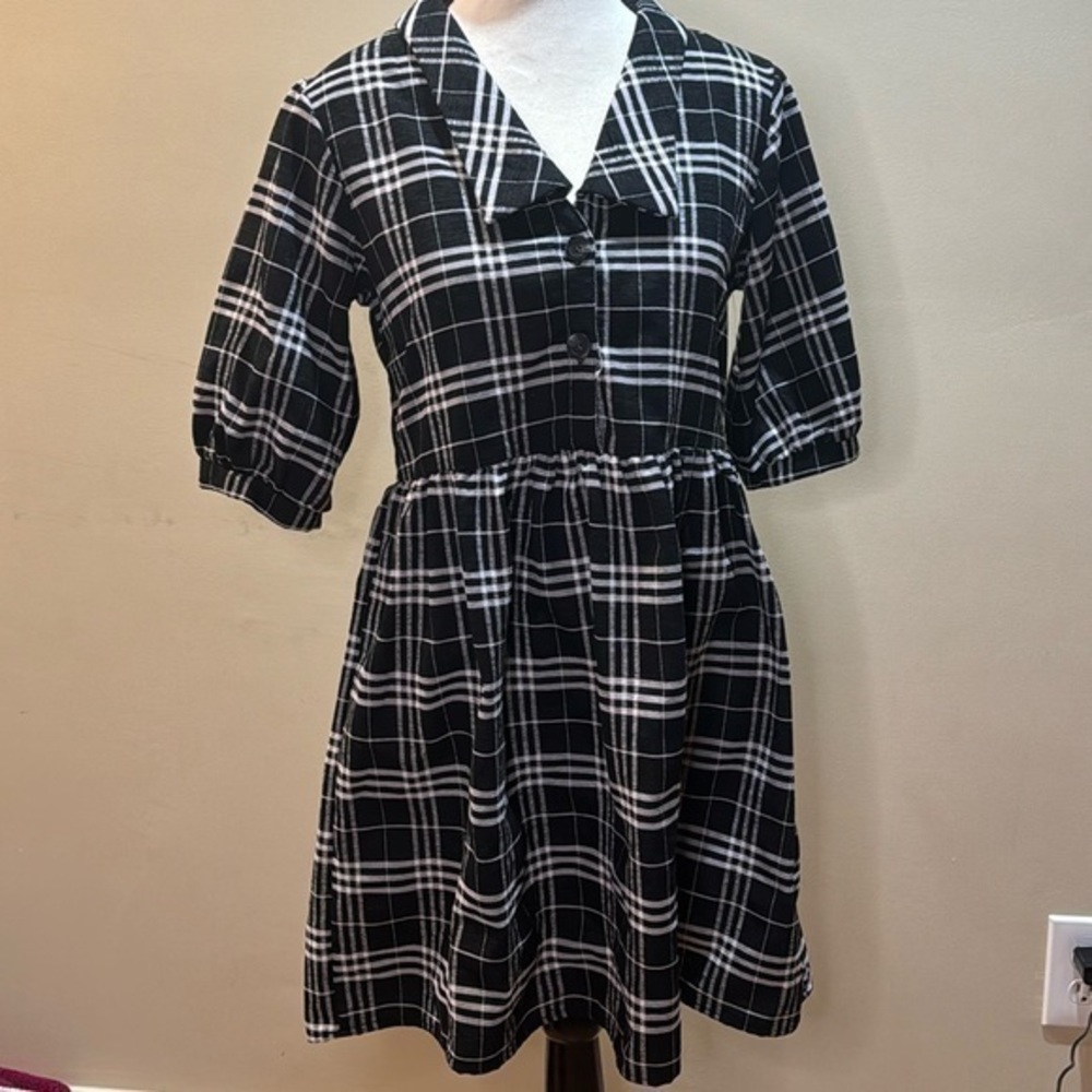 Harper heritage women’s plaid‎ dress NWT xs blk/white